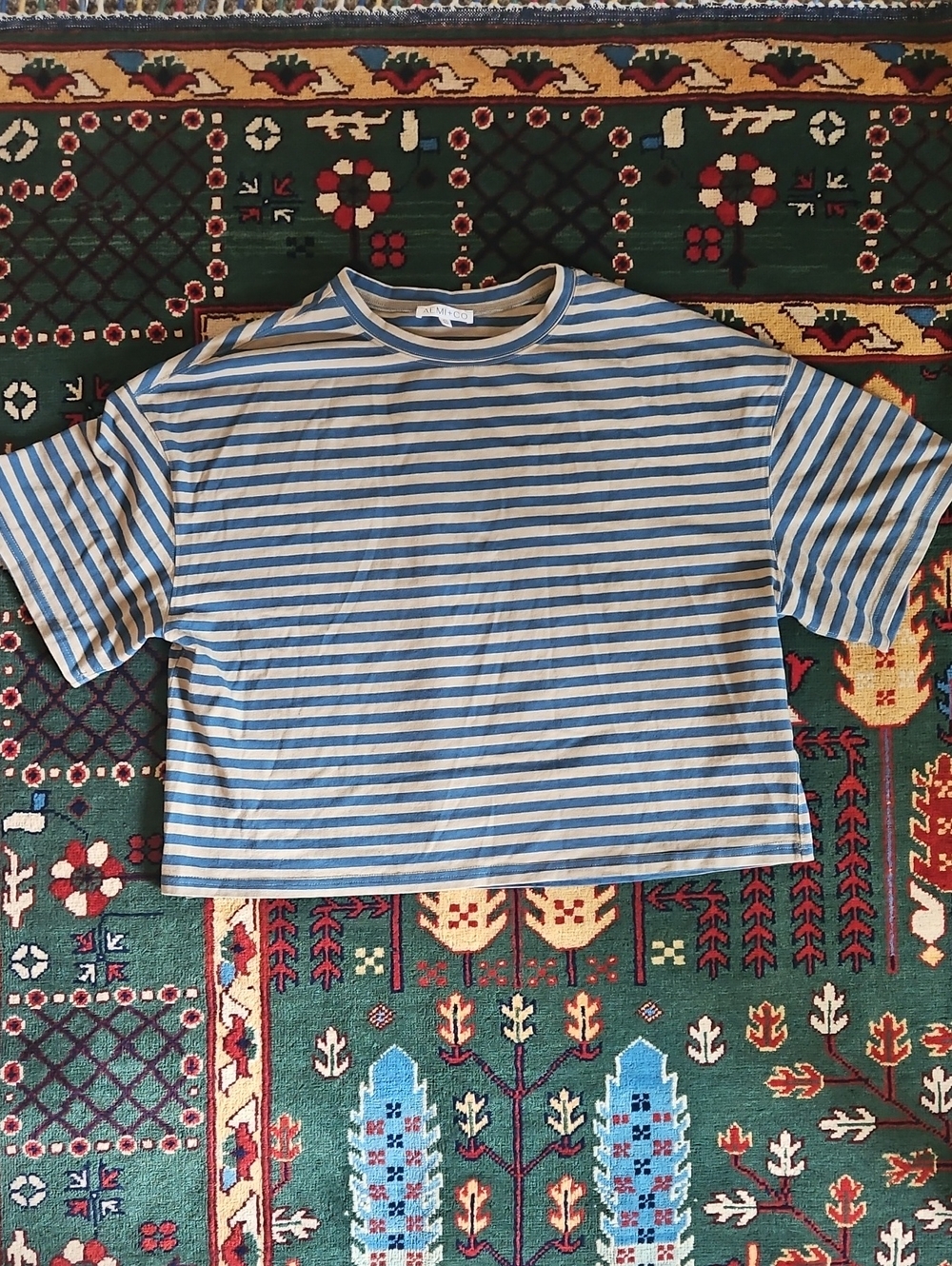 Aem+Co Oversized Striped Tee Short Sleeve Tan & Blue